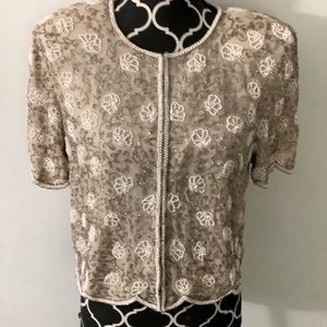 Stenay Vintage Sequins Beaded Pearls Floral Jacket Beaded Women's Size L.